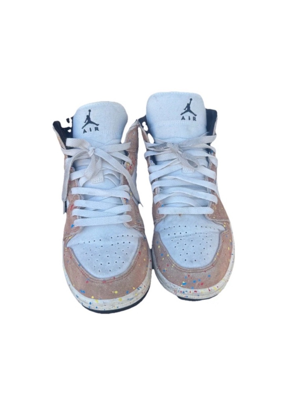 Nike High-Top Sneakers in Light Blue and Tan with Multicolor Speckle